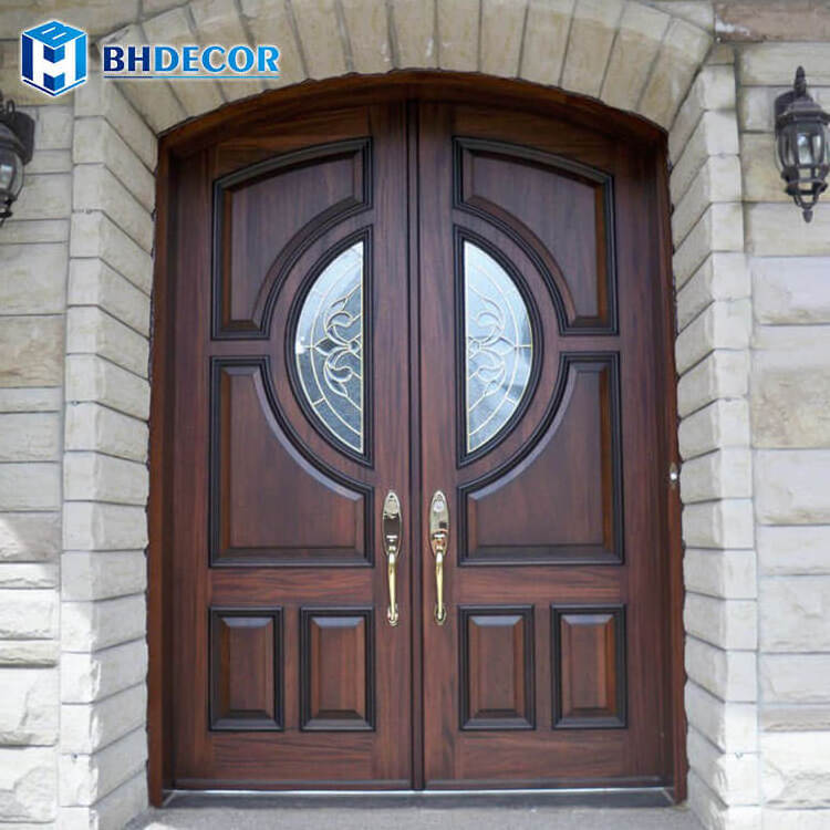 Swing Brown Finished Surface Mahogany Hard Wood Hardwood External Extior Front Exterior Double Door For House With Sidelights