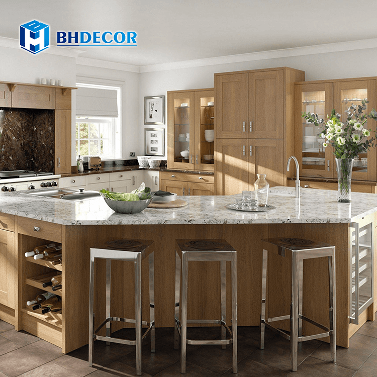 Custom Kitchen Cabinet Wholesales Natural Birch Hardwood Plywood Color Wood Veneer Doors Shaker Design Kitchen Cabinets For Home