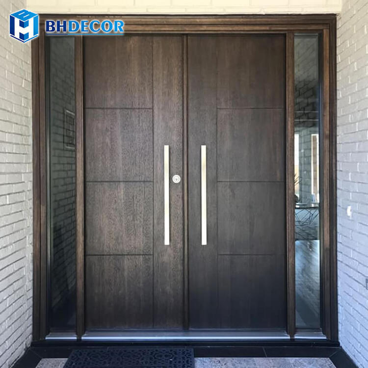 Villa House Casement Swing Solid Wood Teak Wooden Double Leaf Design Main Entrance Doors Modern Exterior Front Entry Door