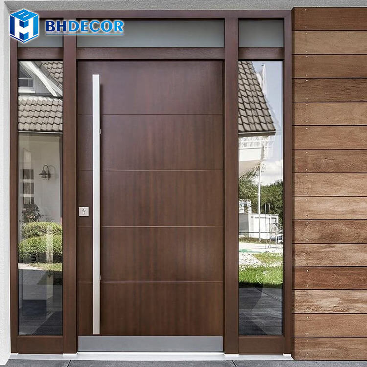 House Design Pre-Hung Pre Hung Prehung Mahogany Walnut Ash Solid Wood Doors Modern Exterior Front Entry Door With Hardware