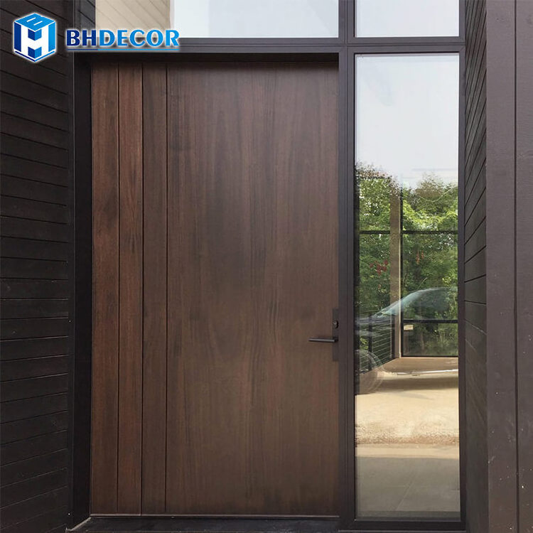 House Design Pre-Hung Pre Hung Prehung Mahogany Walnut Ash Solid Wood Doors Modern Exterior Front Entry Door With Hardware