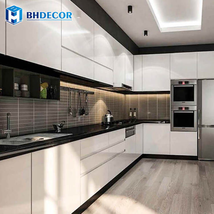 Full Complete Kitchens Simple Design Waterfall Glossy Mdf Plywood Wood Contemporary Modern Cabinets Kitchen Cabinet Cupboard Set