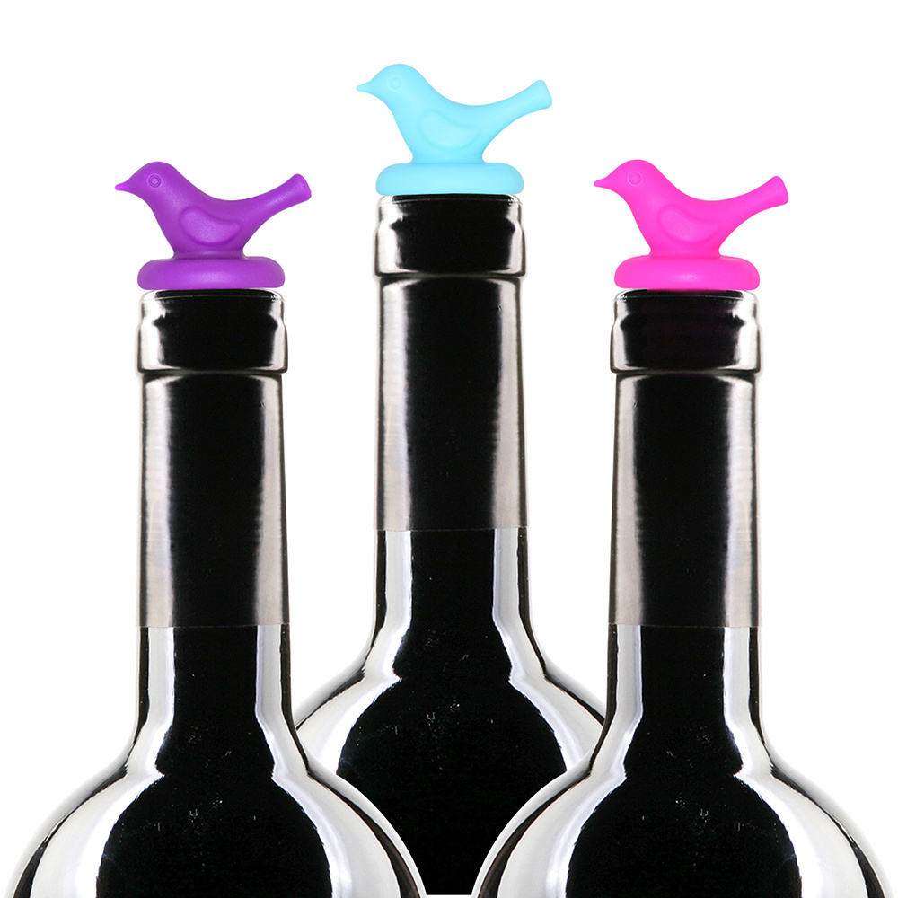 BHD Decorative Cute custom wine stopper Reusable Bird Shaped Airtight Seal Silicone stopper for wine