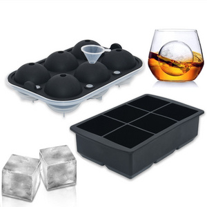 Benhaida Premium Combo Ice Mold Set of 2 Plastic Base Reusable 6 Cavity Silicone Ice Sphere Cube Maker For Whiskey