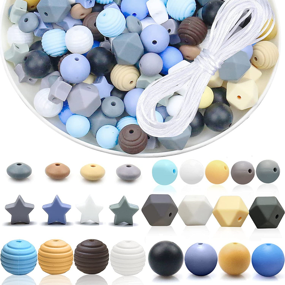 Wholesale BPA Free Mixed Color Custom Print 12mm 15mm Food Grade Jewelry Wood Teething Chew Beads Soft Round Silicone Beads