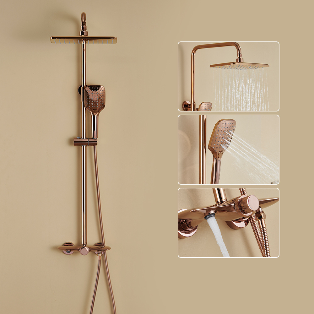 Factory Outlet Single Handle Wall Mount Bathroom Shower Set Rose Gold Square Top Spray With Bathroom Shower Faucet