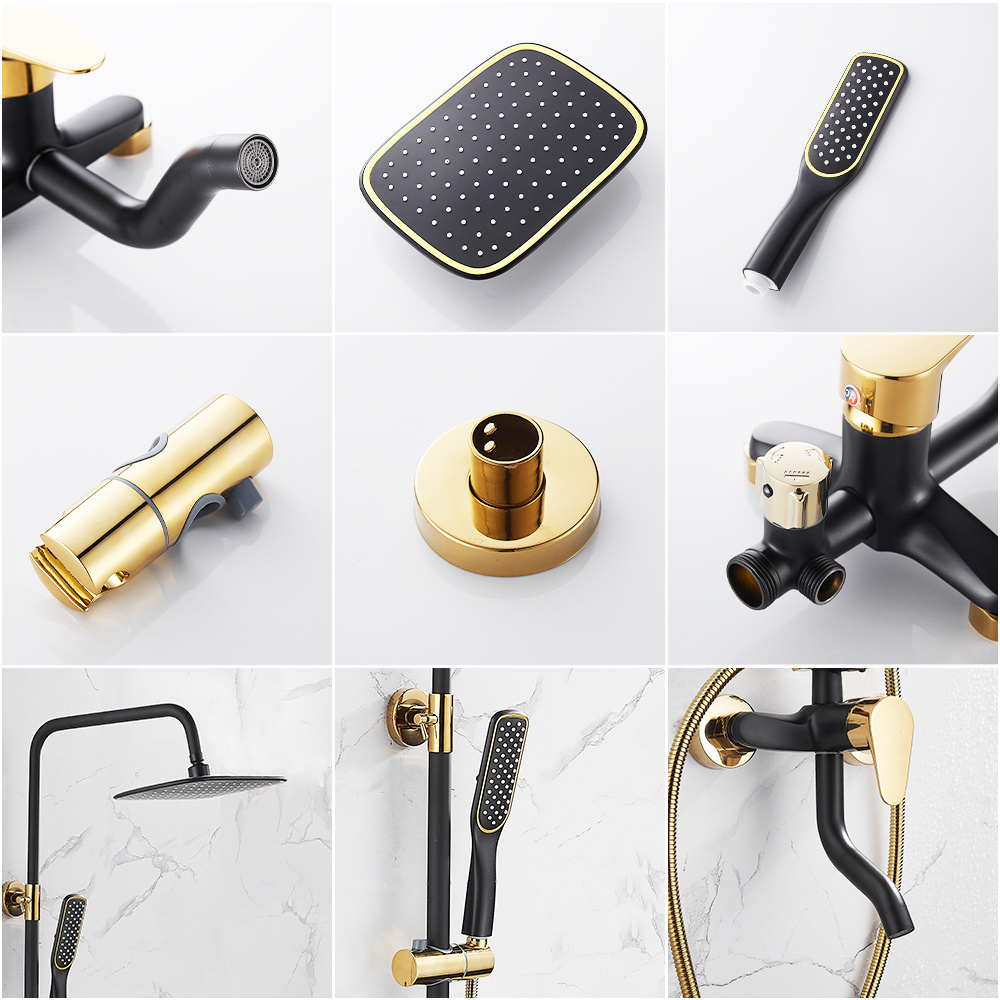 Shower System Black Gold Bathtub Mixer Faucet Hot Cold Bathroom Tap Bathroom Shower Set