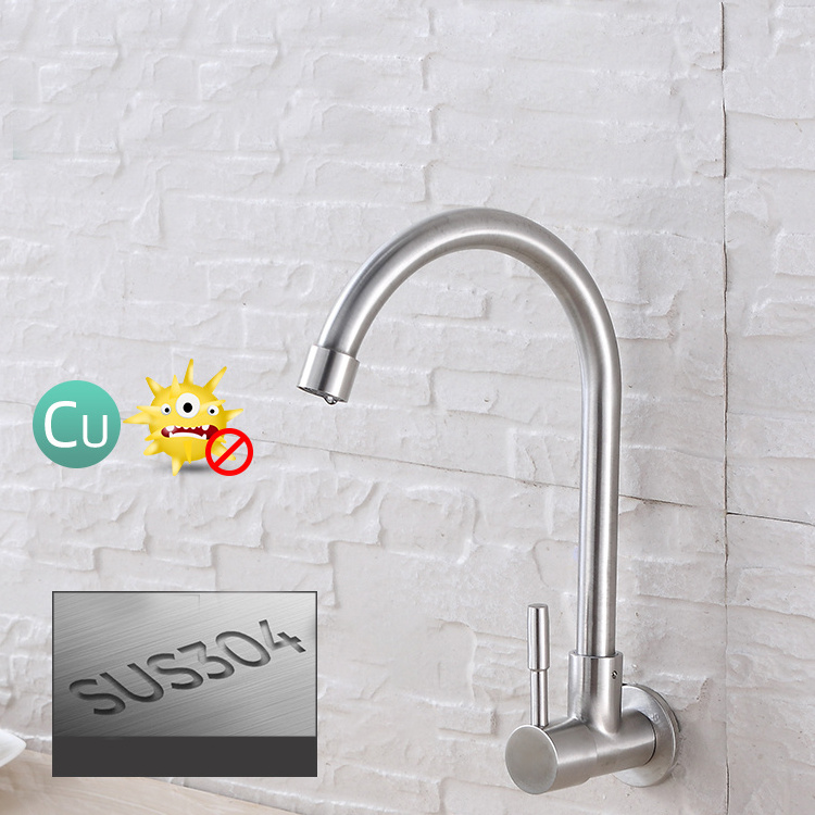 Good Price Kitchen Sink Tap Single Hole Single Handle Cold Water Stainless Steel Faucet Wall Mounted Kitchen Faucet