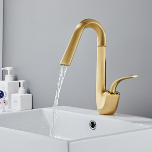 Contemporary Basin Mixer Tap Gold Bathroom Basin Faucets Ceramic Hot Cold Water Luxury Modern Single Handle Golden