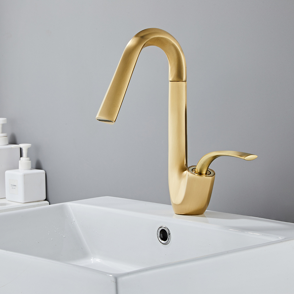 Contemporary Basin Mixer Tap Gold Bathroom Basin Faucets Ceramic Hot Cold Water Luxury Modern Single Handle Golden