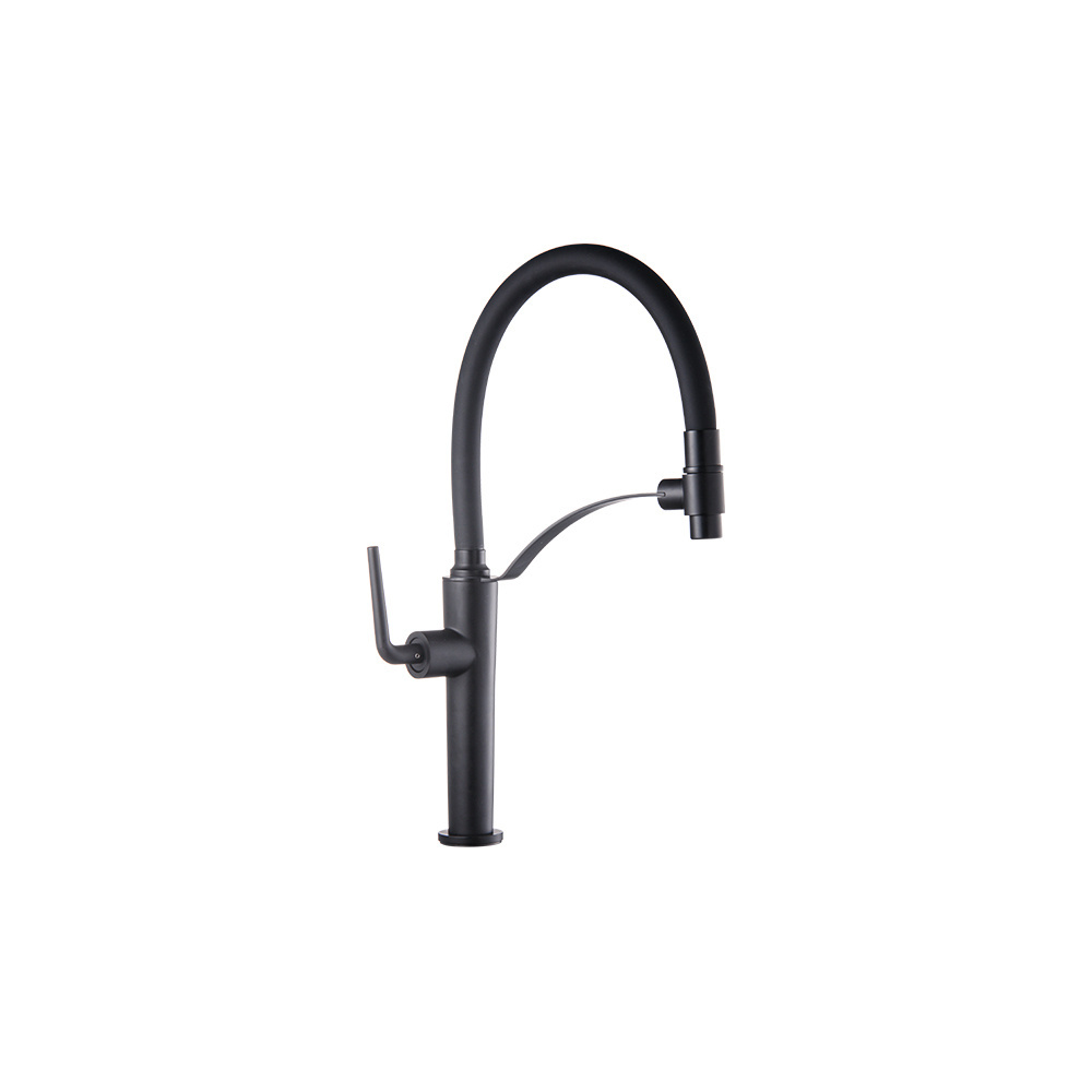 Deck Mount Silicone Pull Water Tap Black Brass Black Rubber Out Down Sink Water Single Handle Kitchen Faucet