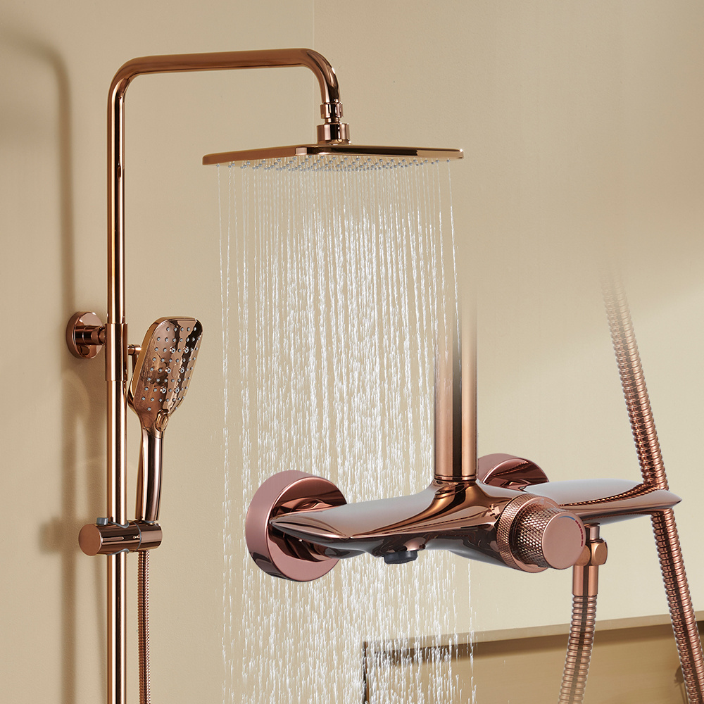 Factory Outlet Single Handle Wall Mount Bathroom Shower Set Rose Gold Square Top Spray With Bathroom Shower Faucet