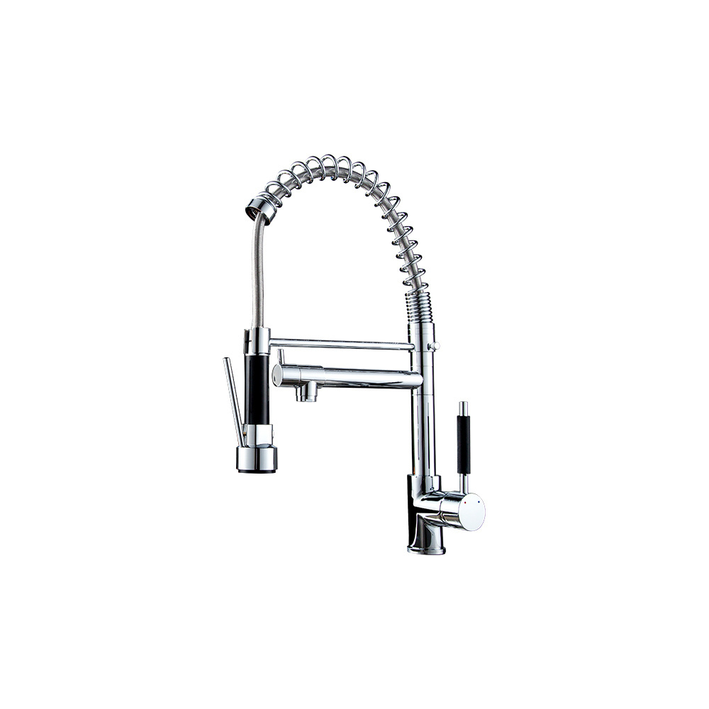 New Design Electroplated Spring Kitchen Faucet 360 Degrees Rotation Kitchen Faucet Double Handle Flexible Pull Sink Faucet