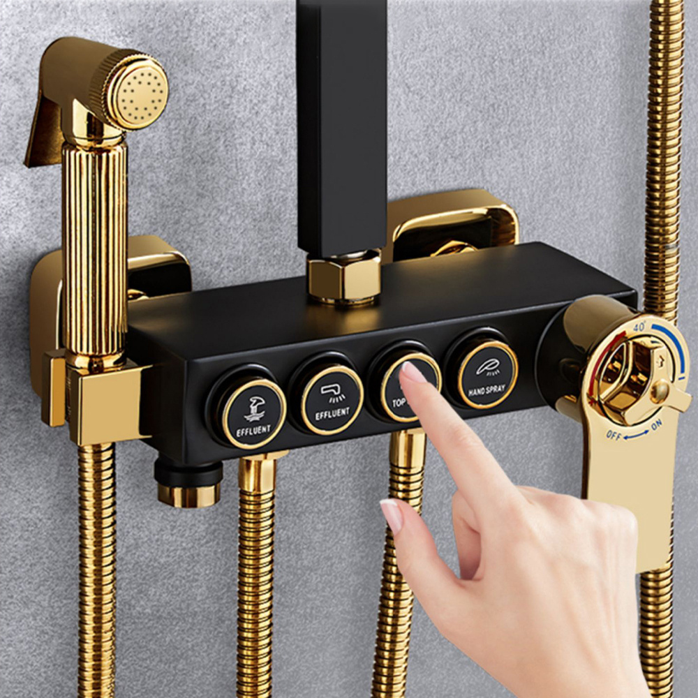 Bathroom Shower System Senducs Square Black Gold Bathtub Mixer Faucet Hot Cold Bathroom Tap Thermostatic Shower Set