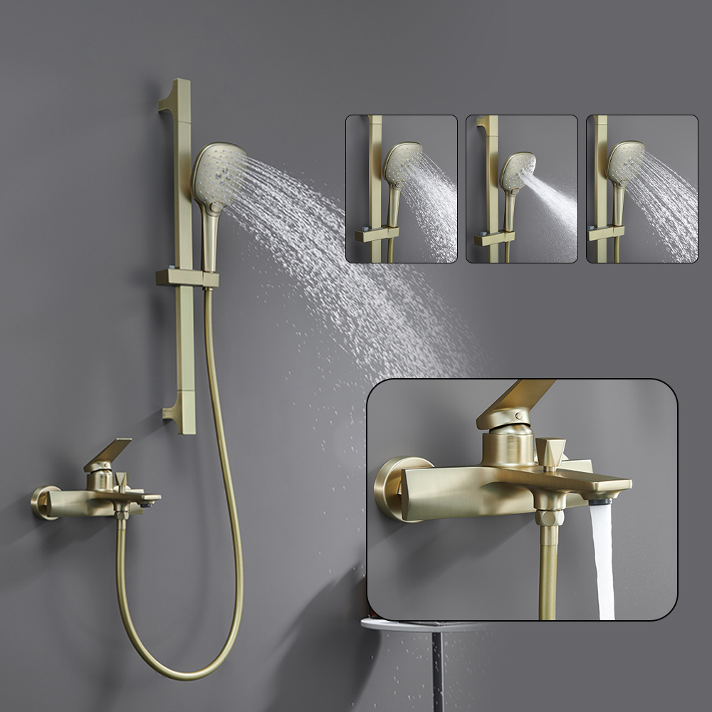 Wall Mounted Washroom Bath Shower Set Wall Bathtub Shower Mixer Brass Ceramic Modern Contemporary Round Single Handle