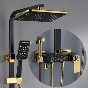 Bathroom Shower System Senducs Square Black Gold Bathtub Mixer Faucet Hot Cold Bathroom Tap Thermostatic Shower Set