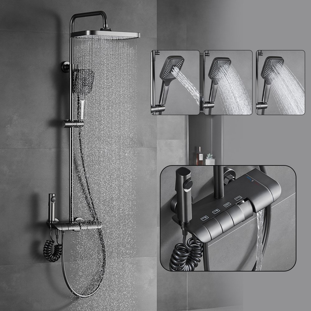 Bathroom Thermostatic Faucet Hot Cold Tap Shower Faucet Set Mixer Set System Bathroom Shower Head Set