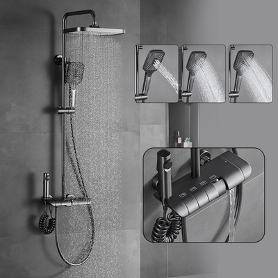 Bathroom Thermostatic Faucet Hot Cold Tap Shower Faucet Set Mixer Set System Bathroom Shower Head Set