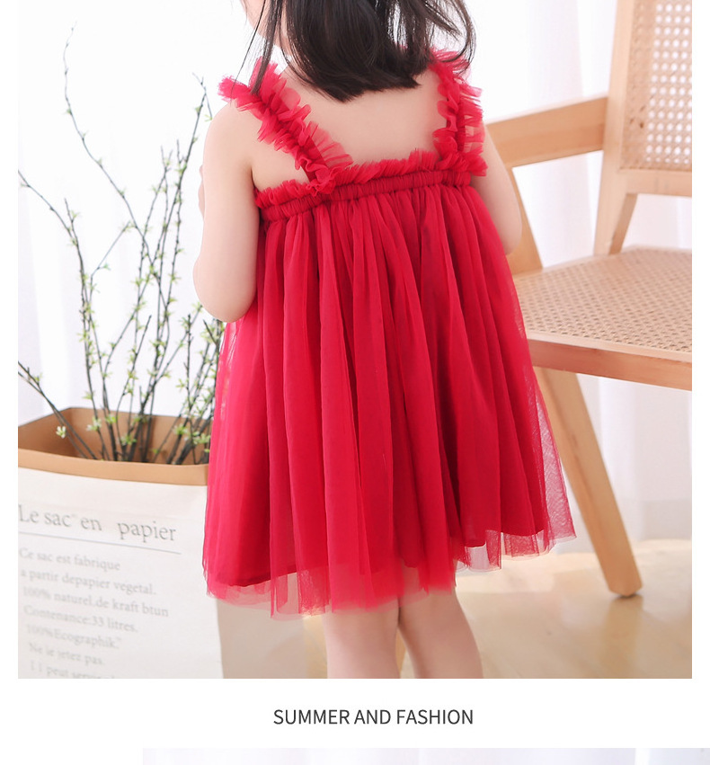 Toddlers casual ruffle smock red mesh dress Summer Beach sundress for baby girls