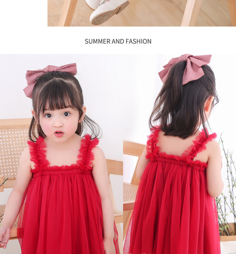 Toddlers casual ruffle smock red mesh dress Summer Beach sundress for baby girls