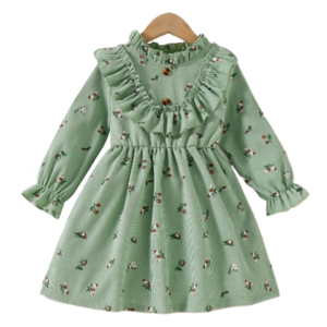 Toddler Baby Girl Dress Corduroy Ruffle Fall Winter Long Sleeve Floral Princess Kids Casual Dresses