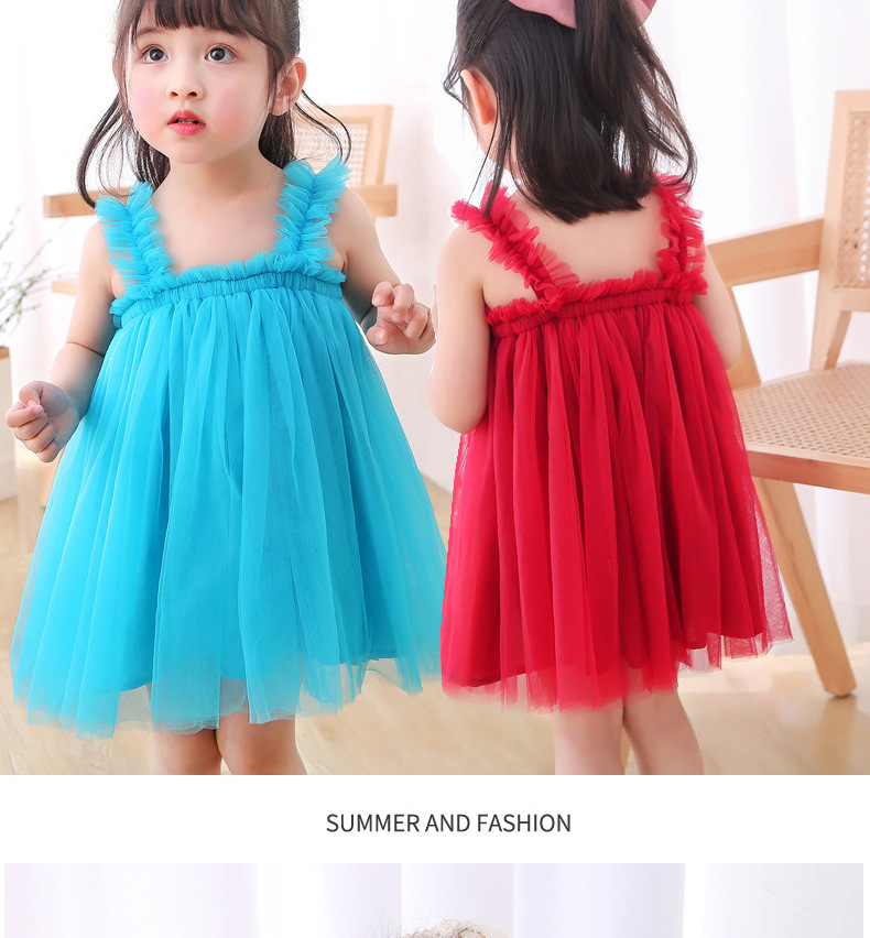 Toddlers casual ruffle smock red mesh dress Summer Beach sundress for baby girls