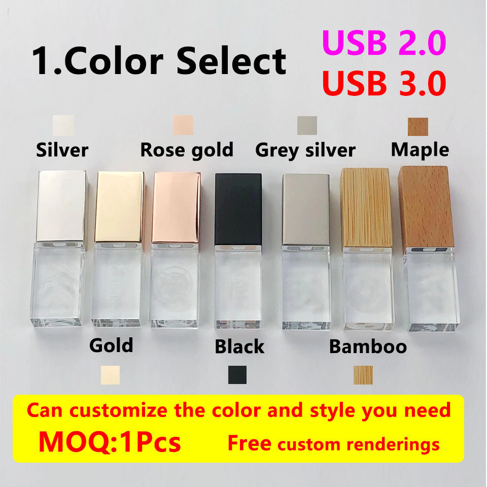 Hot Selling Custom Logo Crytal 2.0 Sticks 4gb 16gb Usb 3.0  Pendrive 8gb OEM 3D Logo Glass Usb Flash Drive