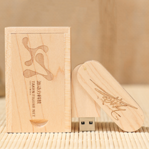 Promotional Custom Rotatable Wood USB Flash Drive with Wooden Gift Box Packaging 4gb 6gb 8gb 16gb 32gb 64gb Flash Memory Disk