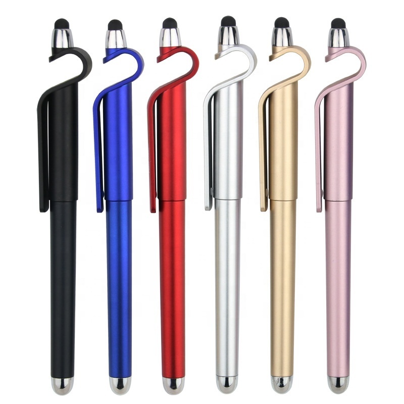 Promotional plastic stylus phone holder ball pen mobile phone stand pen with touch head