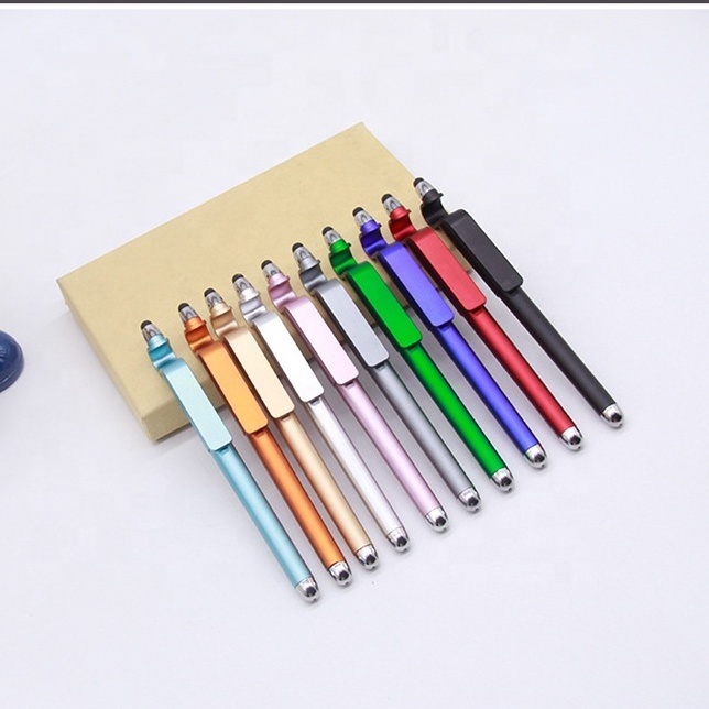 Promotional plastic stylus phone holder ball pen mobile phone stand pen with touch head