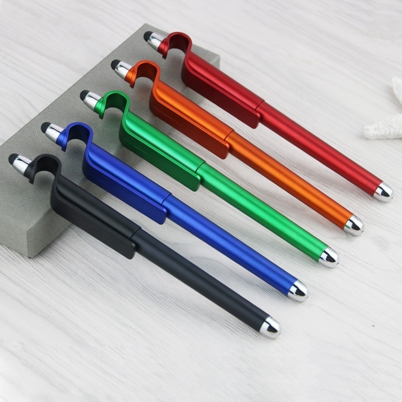 Promotional plastic stylus phone holder ball pen mobile phone stand pen with touch head