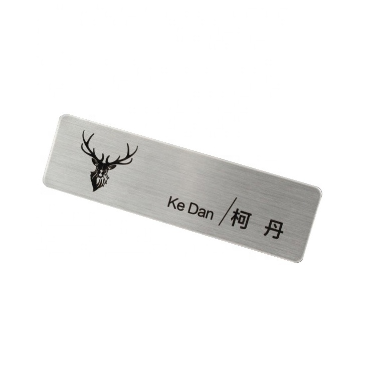 Laser Logo Brushed Stainless Steel Company Card Emblem Custom Metal Name Badge