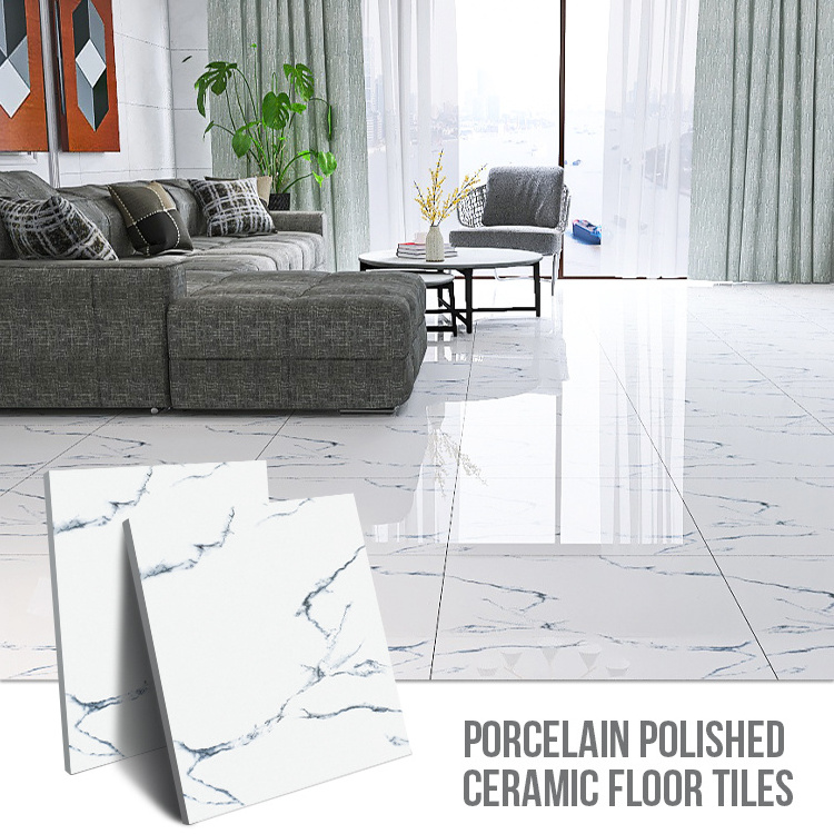 Hot Sale 600x600 Carrara White Polished Glossy Glazed Porcelanto Floor Tiles For Floor Standard White Marble Ceramic Tiles