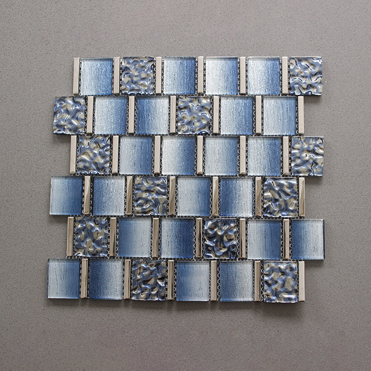 Hot Sale Mix Silver And Blue Full Glass Material Mosaic Tile For Wall Backsplash Decoration