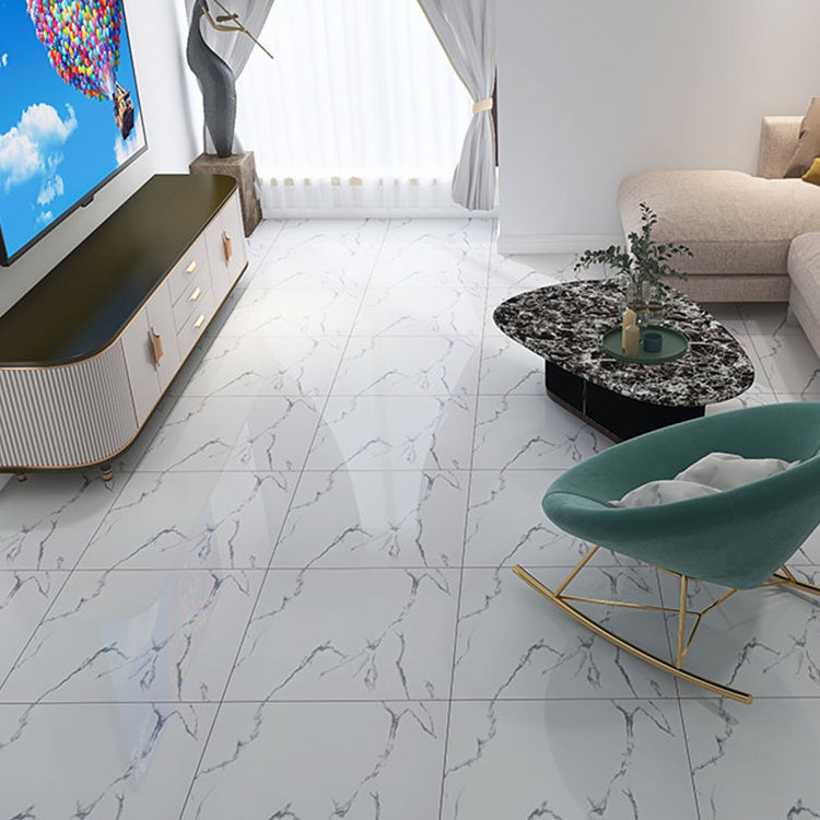 Hot Sale 600x600 Carrara White Polished Glossy Glazed Porcelanto Floor Tiles For Floor Standard White Marble Ceramic Tiles