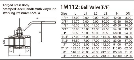 Manufacture ball valve threaded brass water cw617n ball valve with level handle 1/2 inch - 4 inch FF/ brass ball valve