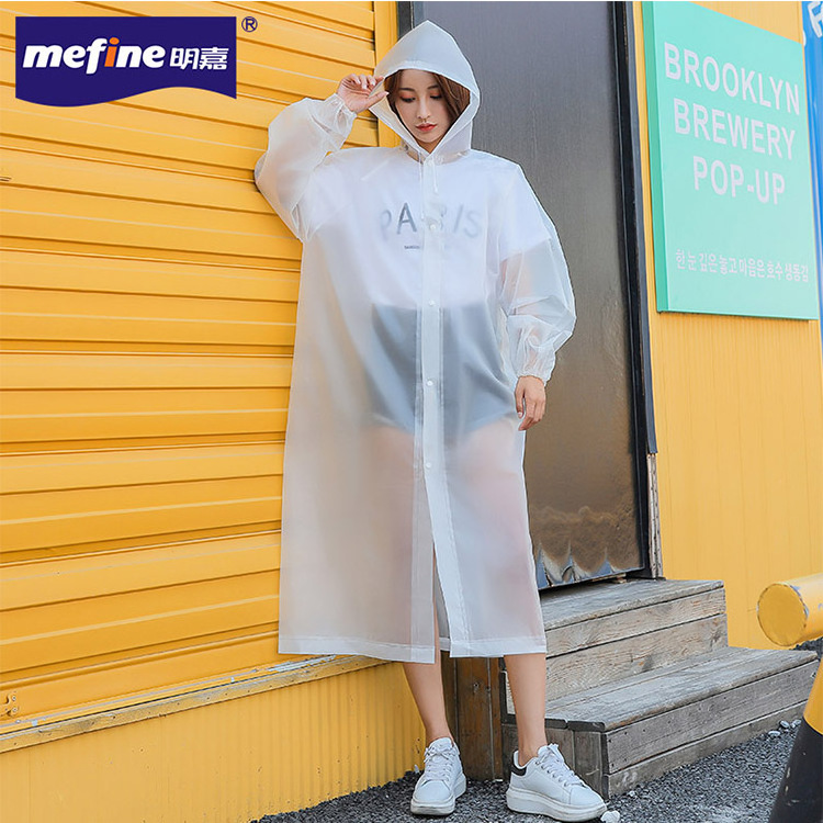 Long EVA Material Plastic Raincoat Waterproof Translucent Rain Coat Adults Outdoor  With Plastic Sleeve MJ-8138