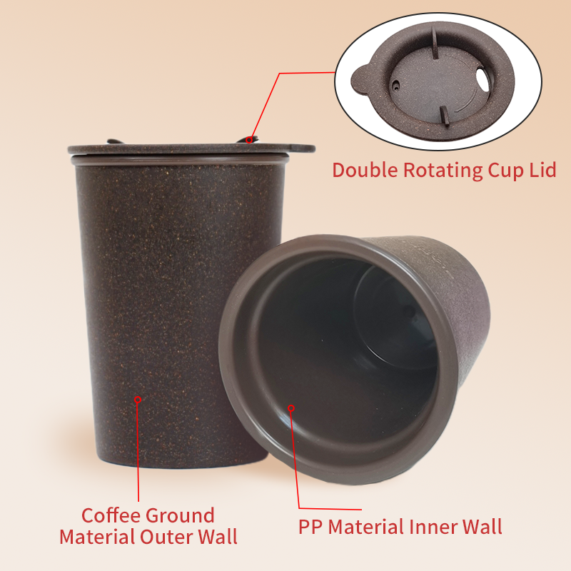 300ml 400ml Cheap Eco Friendly Small Coffee Grounds Reusable Cup Coffee Plastic Black Coffee Mug