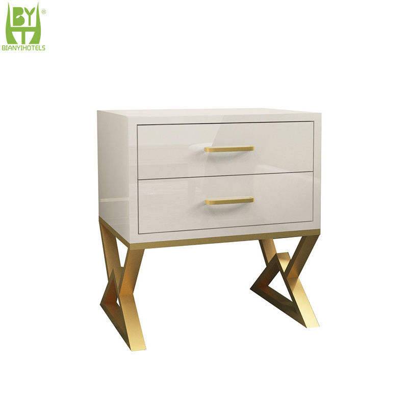 High Quality Hotel Leather Material Bedroom Bedside Cabinet Luxury White Night Stand for hotel