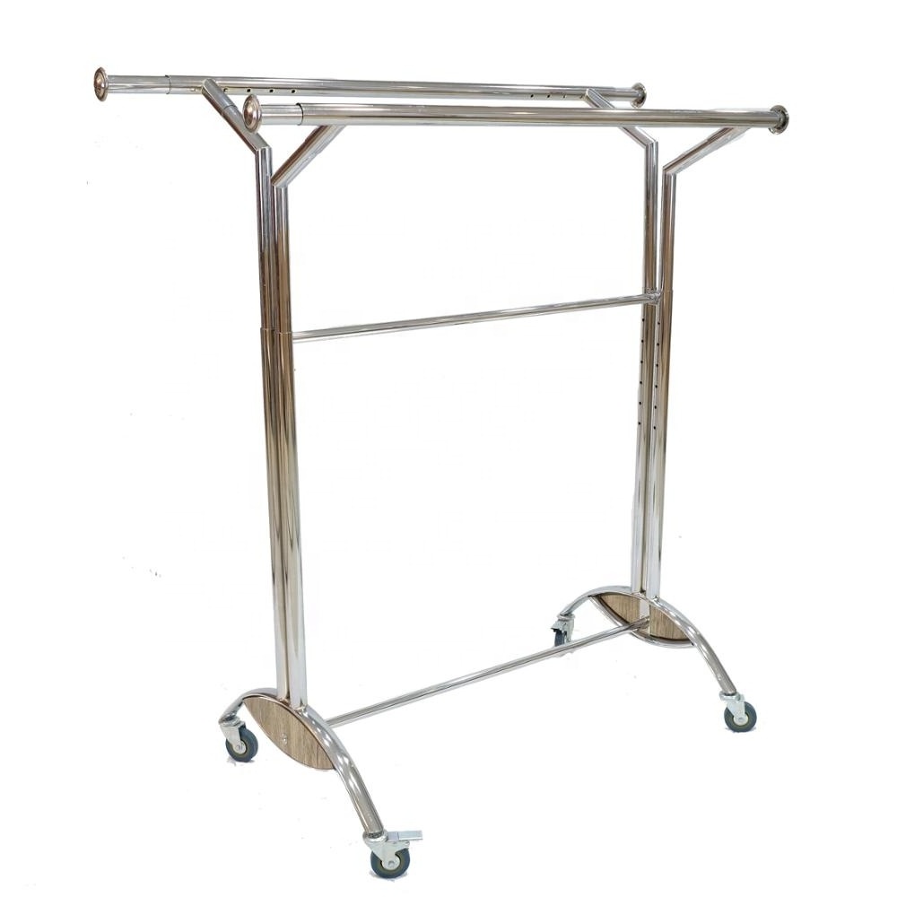 Adjustable Double Rail Clothing Rack Garment Rack with wheels