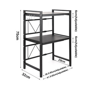 Expandable Microwave Oven Rack 3-Tier Kitchen Counter Shelf Organizer with 3 Hooks Adjustable Stainless Steel Microwave Shelf