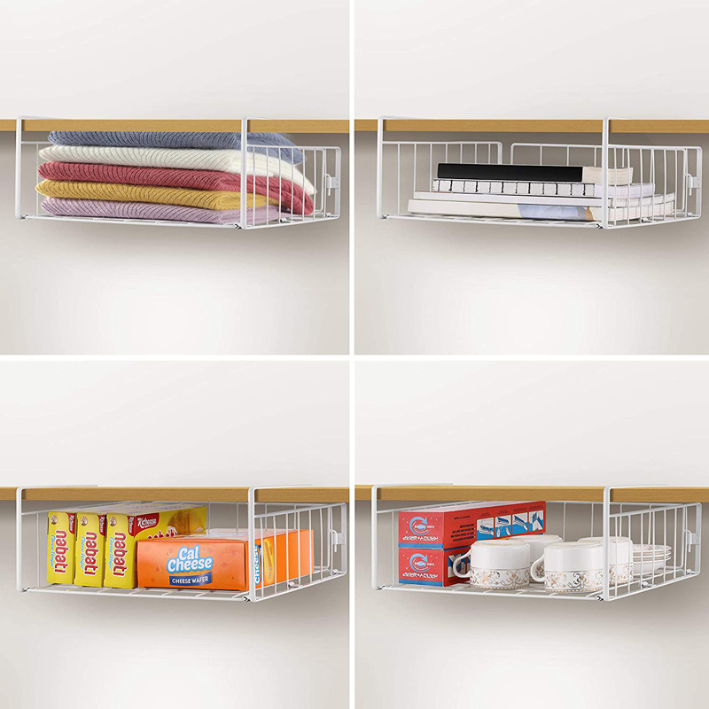 Under Shelf Basket Wire Rack Hanging Basket Slides Under Shelves for Home Storage Under Cabinet Baskets Pantry Organizer