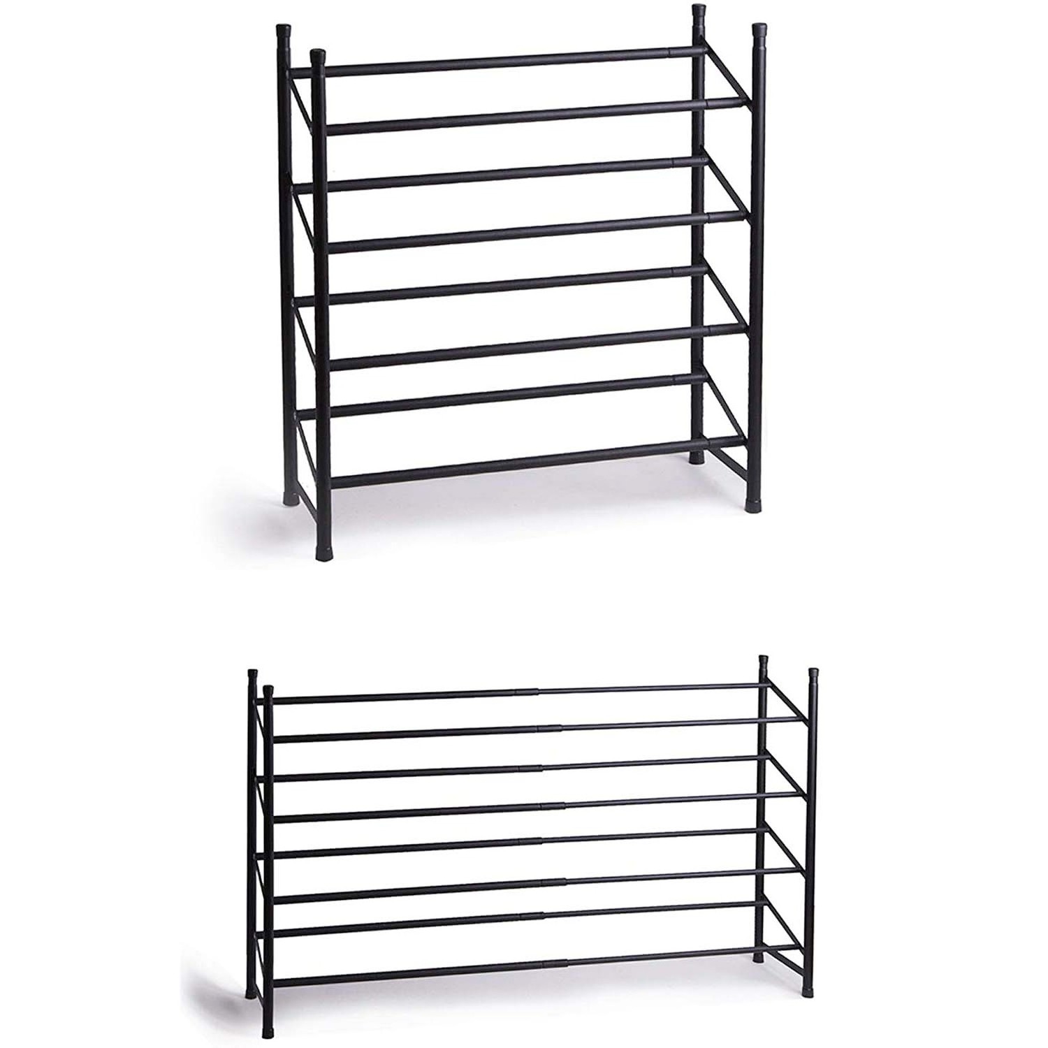 Wholesale Black 4 Tiers  Expandable Shoe Rack 12-24 Pair Shoe Shelf Tower Storage Organizer