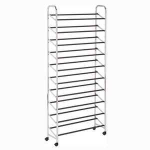 10-tier Metal Shoe Rack Chrome Rolling Shoe Tower Rack