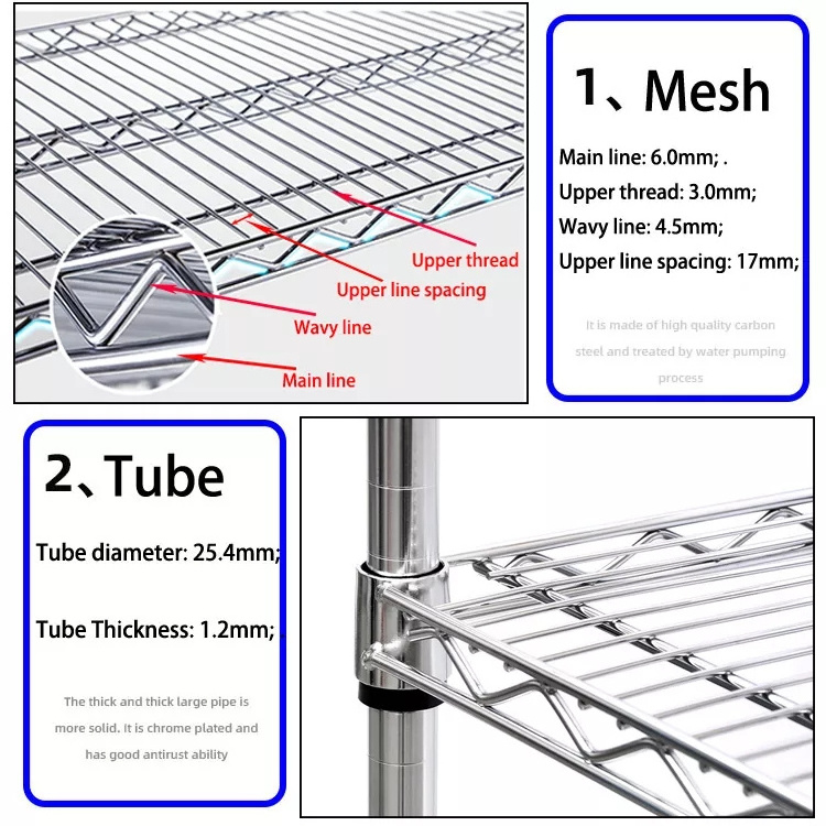 Heavy duty 4 tier Chrome wire shelving storage rack metal wire shelf rack