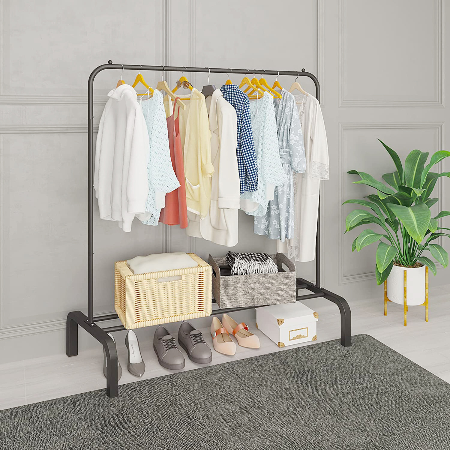 Metal Clothes Garment Coat Rack with Bottom Shelf  Houseware Clothing Garment Rack