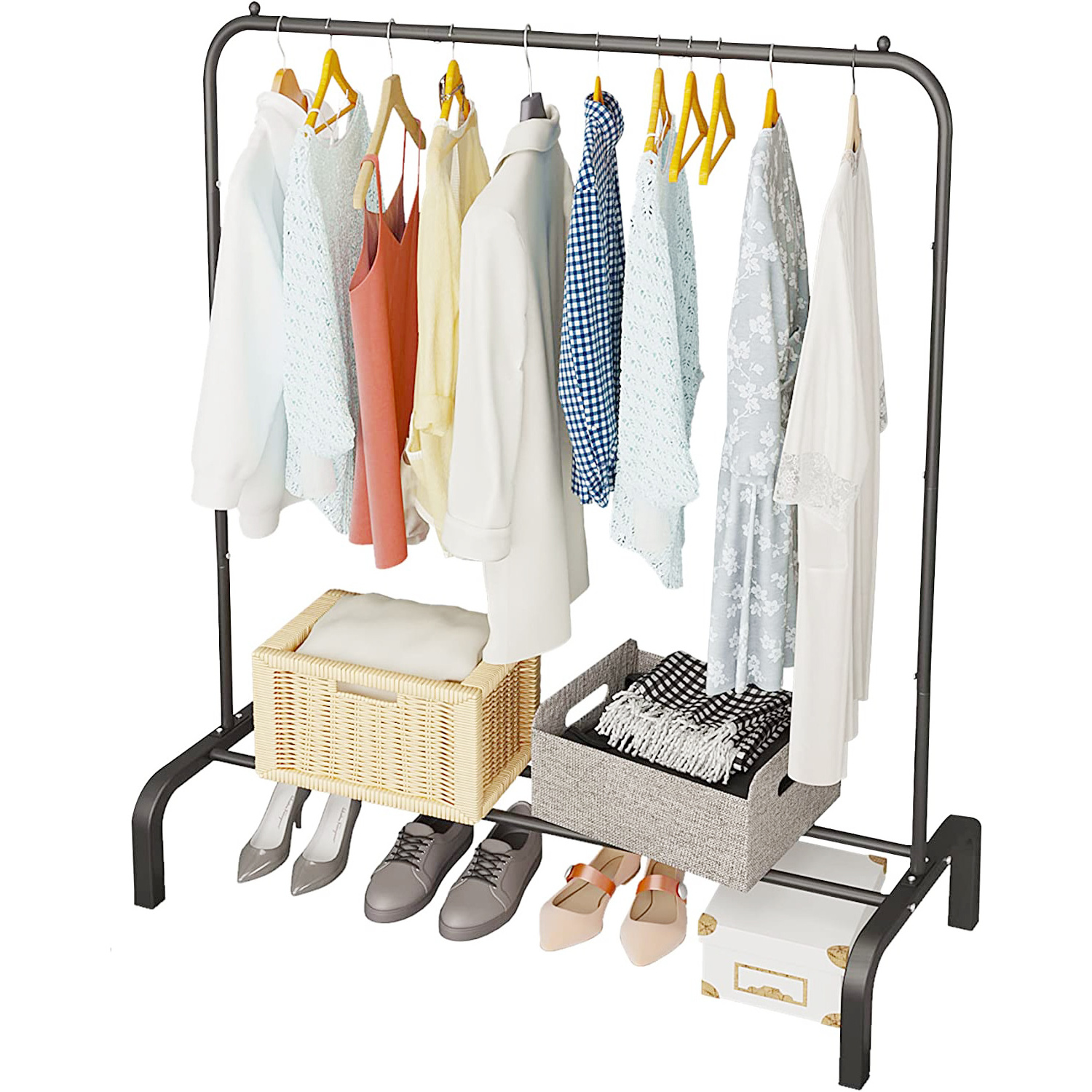 Metal Clothes Garment Coat Rack with Bottom Shelf  Houseware Clothing Garment Rack