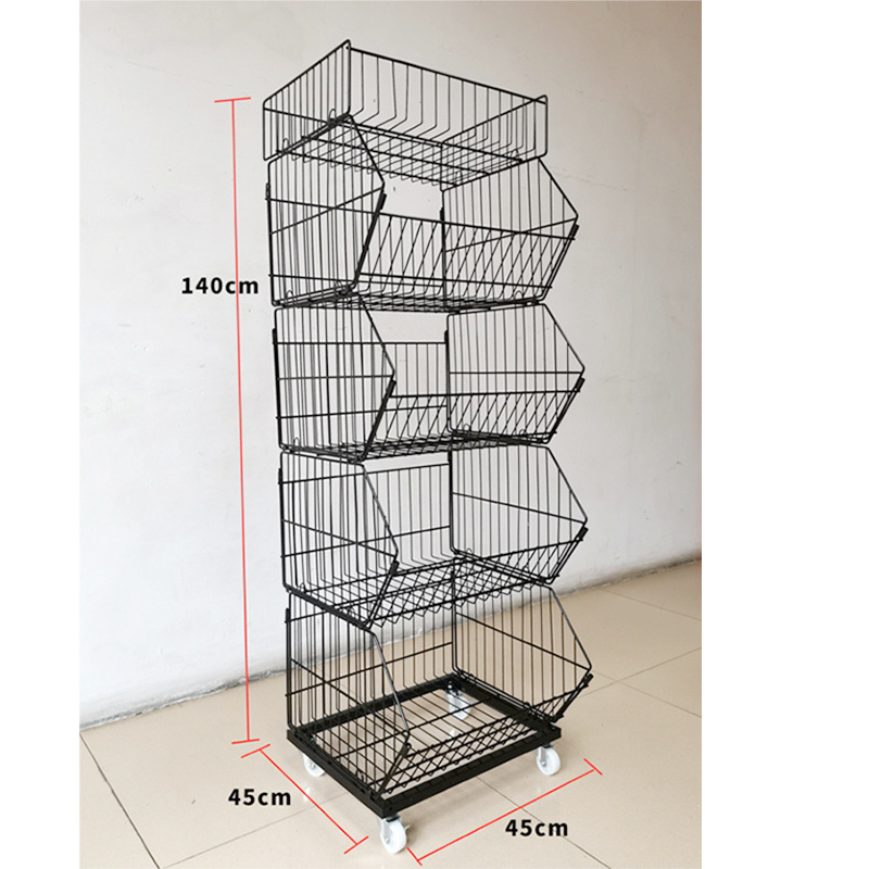 500mm 5 tiers basket storage wire shelving white supermarket shelves