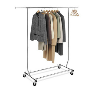 Heavy Duty Single Rail Collapsible Commercial Grade Rolling Clothing Display Rack Salesman Rail