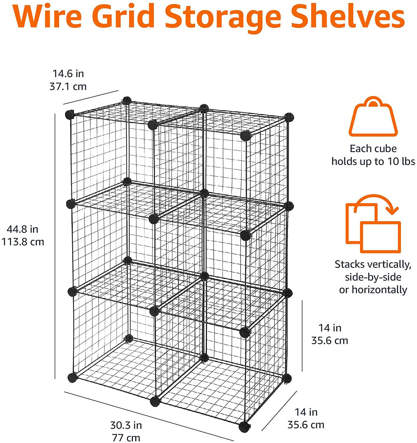 6-Cube Wire Grid Storage Shelves Black Wire Cube Storage Organizer